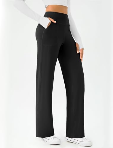 Womens Wide Leg Yoga Pants Casual Work Dress Pants Lounge Sweatpants High Waist Comfy Loose Trousers With Pockets