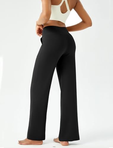 Womens Wide Leg Yoga Pants Casual Work Dress Pants Lounge Sweatpants High Waist Comfy Loose Trousers With Pockets