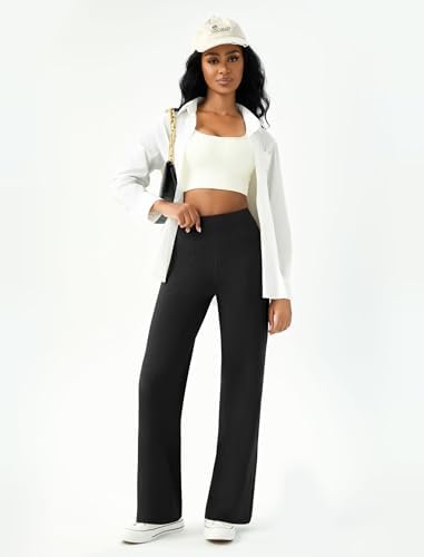 Womens Wide Leg Yoga Pants Casual Work Dress Pants Lounge Sweatpants High Waist Comfy Loose Trousers With Pockets