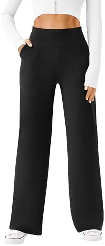 Womens Wide Leg Yoga Pants Casual Work Dress Pants Lounge Sweatpants High Waist Comfy Loose Trousers with Pockets