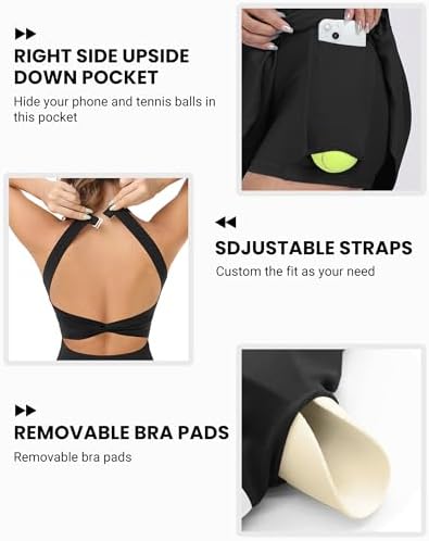 Womens Workout Tennis Dress With Built In Shorts And Bra Athletic Golf Activewear For Exercise