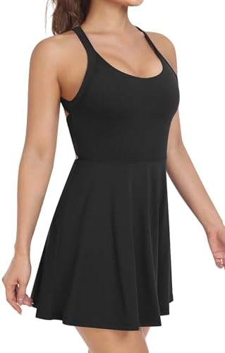 Womens Workout Tennis Dress With Built In Shorts And Bra Athletic Golf Activewear For Exercise