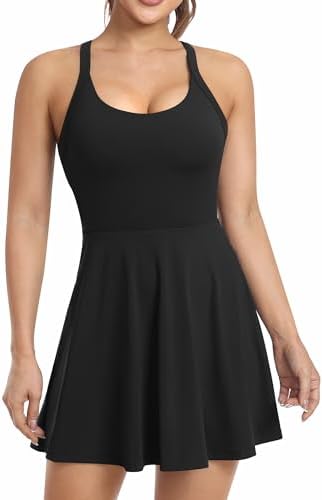 Womens Workout Tennis Dress with Built in Shorts and Bra Athletic Golf Activewear for Exercise
