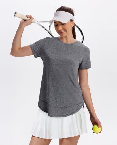 Womens Workout Tops Short Sleeve Shirts With Sun Protection Trendy Spring Summer Outfits S-3XL