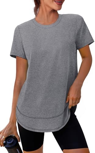Womens Workout Tops Short Sleeve Shirts with Sun Protection Trendy Spring Summer Outfits S-3XL