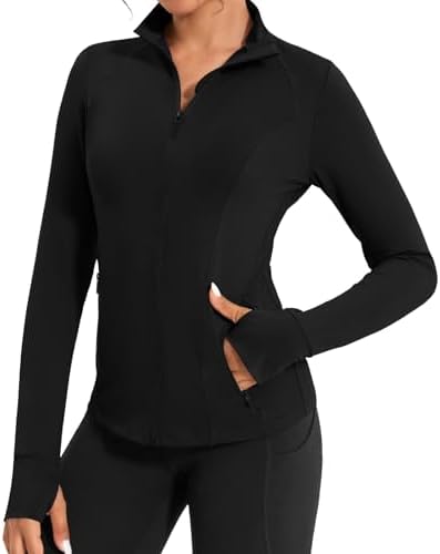 Workout Jackets For Women Lightweight Running Jackets Full Zip Yoga Athletic Clothes Slim Fit With Pockets