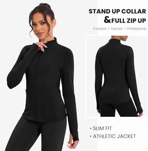Workout Jackets For Women Lightweight Running Jackets Full Zip Yoga Athletic Clothes Slim Fit With Pockets
