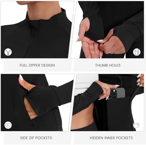 Workout Jackets For Women Lightweight Running Jackets Full Zip Yoga Athletic Clothes Slim Fit With Pockets