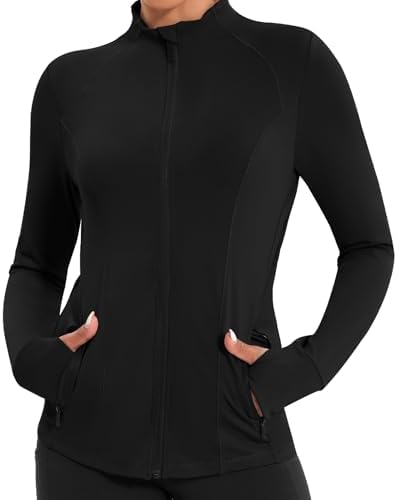 Workout Jackets for Women Lightweight Running Jackets Full Zip Yoga Athletic Clothes Slim Fit with Pockets