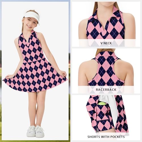 WOWENY Girls Tennis Dress Polo Sleeveless Golf Outfit Kids Workout Sets Athletic Dress With Shorts Pockets 4-14 Years