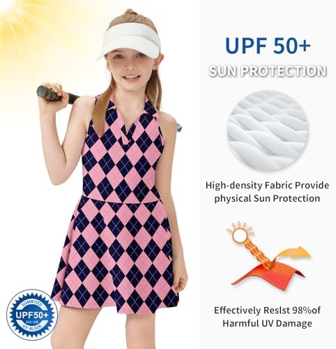 WOWENY Girls Tennis Dress Polo Sleeveless Golf Outfit Kids Workout Sets Athletic Dress With Shorts Pockets 4-14 Years