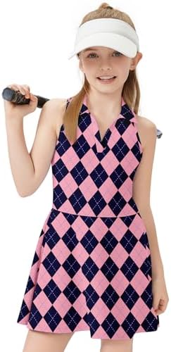 WOWENY Girls Tennis Dress Polo Sleeveless Golf Outfit Kids Workout Sets Athletic Dress with Shorts Pockets 4-14 Years