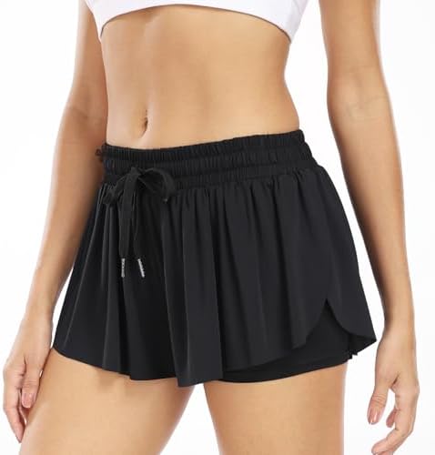 Wsirmet Flowy Shorts For Women Butterfly Shorts 2 In 1 Athletic Workout Gym Biker Running Shorts With Pockets