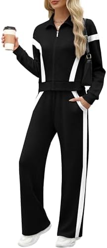 XIEERDUO Lounge Sets For Women 2025 Sweatsuit 2 Piece Outfits Sweatshirt Wide Leg Sweatpant Tracksuit Matching Set