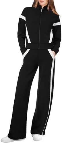 XIEERDUO Lounge Sets for Women 2025 Sweatsuit 2 Piece Outfits Sweatshirt Wide Leg Sweatpant Tracksuit Matching Set