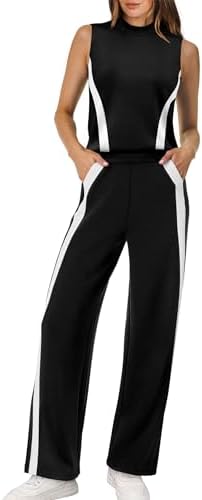 XIEERDUO Two Piece Sets for Women Summer Outfits Travel Mock Neck Lounge Sets Wide Leg Pants Beach Vacation Clothes