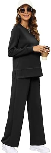 XIEERDUO Women's 2 Piece Lounge Sets Side Slit Outfits Wide Leg Tracksuit Comfy Loungewear Fashion Sweatsuit S-3XL