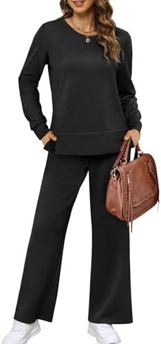 XIEERDUO Women's 2 Piece Lounge Sets Side Slit Outfits Wide Leg Tracksuit Comfy Loungewear Fashion Sweatsuit S-3XL