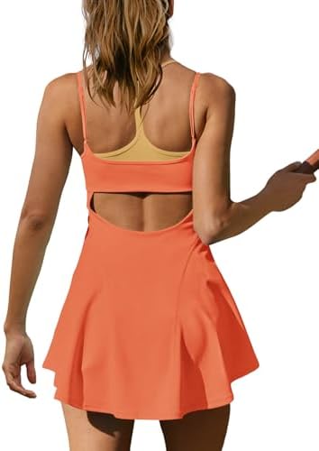 Yanekop Womens Tennis Dress With Built In Shorts And Bra Athletic Dresses Golf Outfits Spaghetti Strap Workout Dress