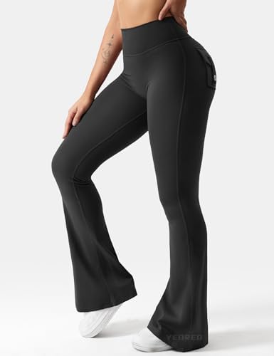 YEOREO CoreFlex Flare Leggings With Pockets For Women Scrunch Workout Leggings Butt Lifting Gym Yoga Pants