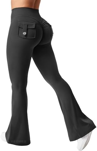 YEOREO CoreFlex Flare Leggings with Pockets for Women Scrunch Workout Leggings Butt Lifting Gym Yoga Pants