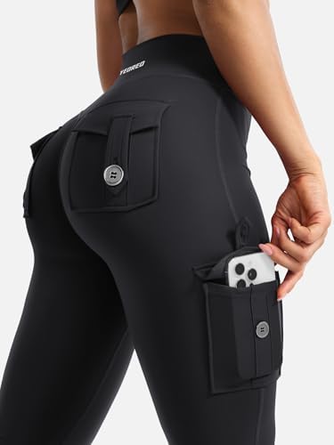 YEOREO CoreFlex Women Workout Flare Leggings With Pockets Hidden Scrunch High Waisted Cargo Gym Yoga No Front Seam Leggings