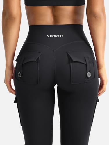 YEOREO CoreFlex Women Workout Flare Leggings With Pockets Hidden Scrunch High Waisted Cargo Gym Yoga No Front Seam Leggings