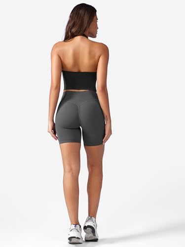 YEOREO Women's Halter Crop Top V Neck Workout Going Out Tank Top Hazel Padded Sleeveless Backless Trendy Summer Camisole