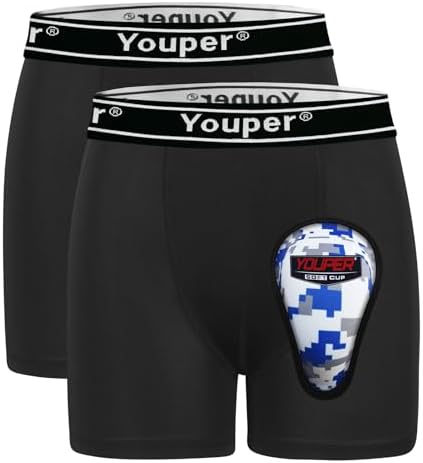 Youper Boys Compression Brief with Soft Protective Athletic Cup Youth Underwear for Baseball Football Hockey Lacrosse