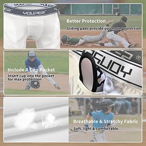 Youper Boys Youth Padded Sliding Shorts With Cup Pocket For Baseball Football Lacrosse
