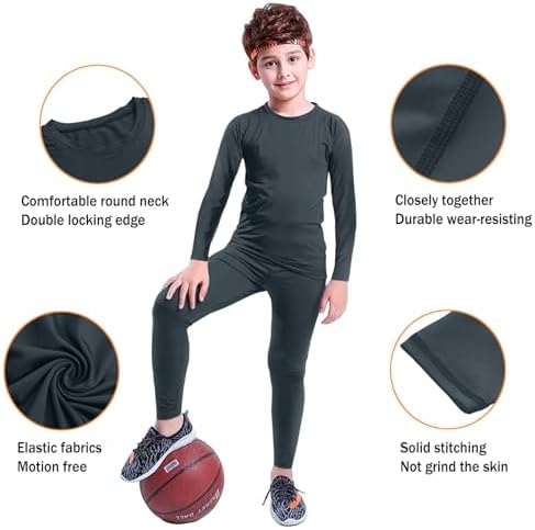Youth Boys' Compression Leggings Athletic Shirt Tights Top Base Layer Set Sports Youth For Kids