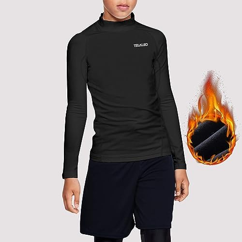 Youth Boys Girls Thermal Compression Shirt Fleece Lined Turtle Neck Top Athletic Base Layer Undershirt