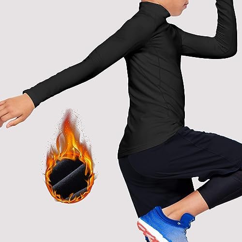 Youth Boys Girls Thermal Compression Shirt Fleece Lined Turtle Neck Top Athletic Base Layer Undershirt