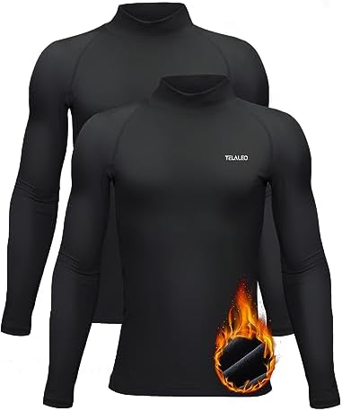 Youth Boys Girls Thermal Compression Shirt Fleece Lined Turtle Neck Top Athletic Base Layer Undershirt