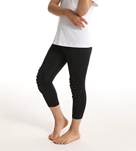 Youth Capri Leggings With Knee Pads And Butt Pad Kids 3/4 Compression Tights With Knee And Butt Protection
