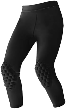 Youth Capri Leggings with Knee Pads and Butt Pad Kids 3/4 Compression Tights with Knee and Butt Protection