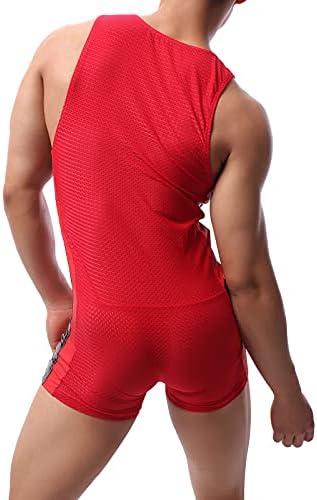 YUFEIDA Men's Athletic Supporters Bodysuit Slim Fit Wrestling Leotard Active Base Layers Jumpsuit Mesh Breathable