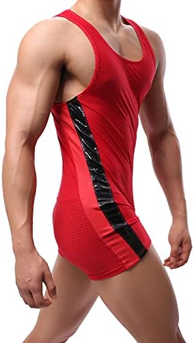 YUFEIDA Men's Athletic Supporters Bodysuit Slim Fit Wrestling Leotard Active Base Layers Jumpsuit Mesh Breathable