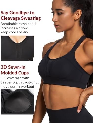 Yvette Sports Bra High Impact Adjustable Criss Cross Back Full Support For Large Bust No Bounce