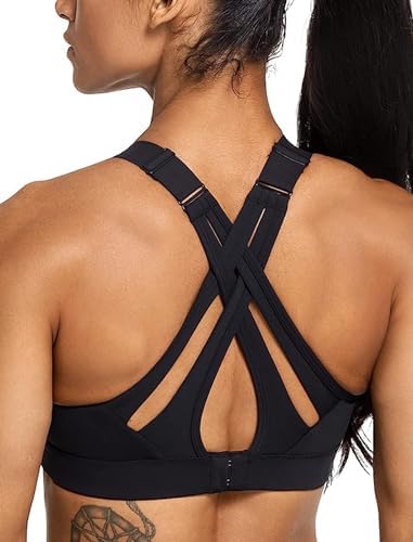 Yvette Sports Bra High Impact Adjustable Criss Cross Back Full Support for Large Bust No Bounce