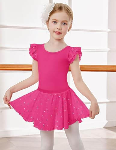 Zaclotre Ballet Leotards For Girls Toddler Ruffle Sleeve Crisscross Back Dance Dress Outfit With Removable Skirt Combo