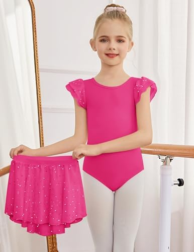 Zaclotre Ballet Leotards For Girls Toddler Ruffle Sleeve Crisscross Back Dance Dress Outfit With Removable Skirt Combo