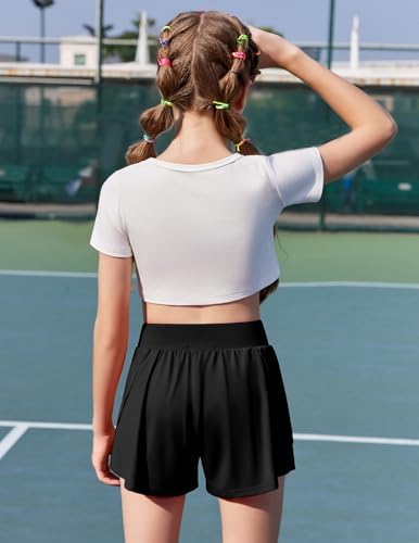 Zaclotre Girls Athletic Shorts With Pockets Crossover Triple Layered 2 In 1 Kids Sport Cheer Workout Running Shorts