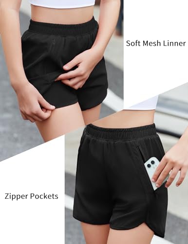 Zaclotre Girls Athletic Shorts With Zipper Pockets High Waisted Running Shorts Soccer Gym Sports Active Short For Kids