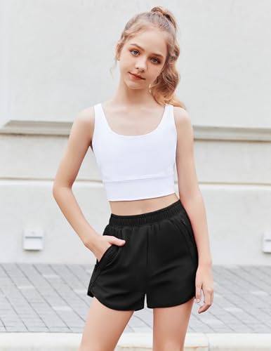 Zaclotre Girls Athletic Shorts With Zipper Pockets High Waisted Running Shorts Soccer Gym Sports Active Short For Kids