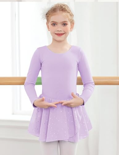 Zaclotre Girls Ballet Leotards Long Sleeve Shiny Skirted Crisscross Back Toddler Leotard Dresses Dance Outfits