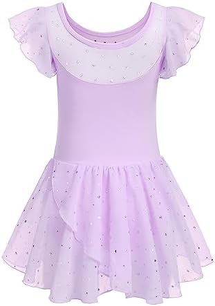 Zaclotre Girls Ballet Leotards Ruffle Sleeve Sparkle Dance Leotard Toddler Ballerina Dress Outfits