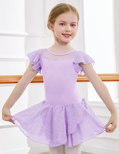Zaclotre Girls Ballet Leotards Ruffle Sleeve Sparkle Dance Leotard Toddler Ballerina Dress Outfits