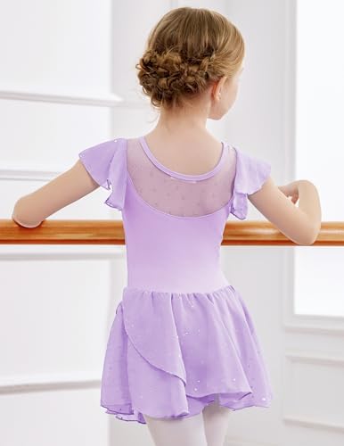 Zaclotre Girls Ballet Leotards Ruffle Sleeve Sparkle Dance Leotard Toddler Ballerina Dress Outfits
