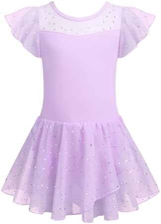 Zaclotre Girls Ballet Leotards Ruffle Sleeve Sparkle Dance Leotard Toddler Ballerina Dress Outfits